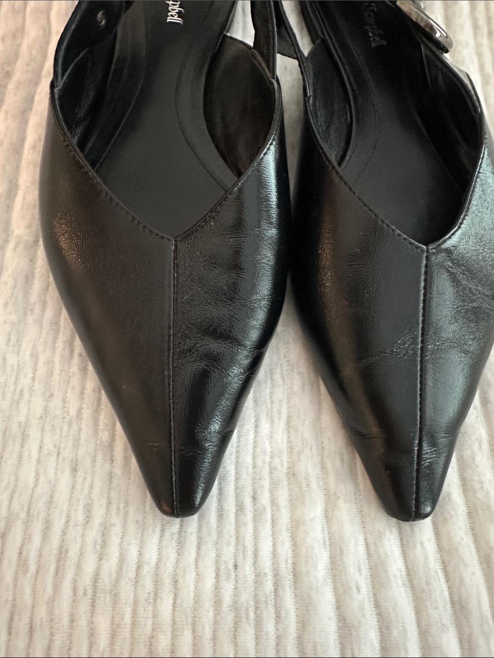 Jeffrey Campbell Black Pointed Slingback Flats with Buckle - Picture 2 of 4